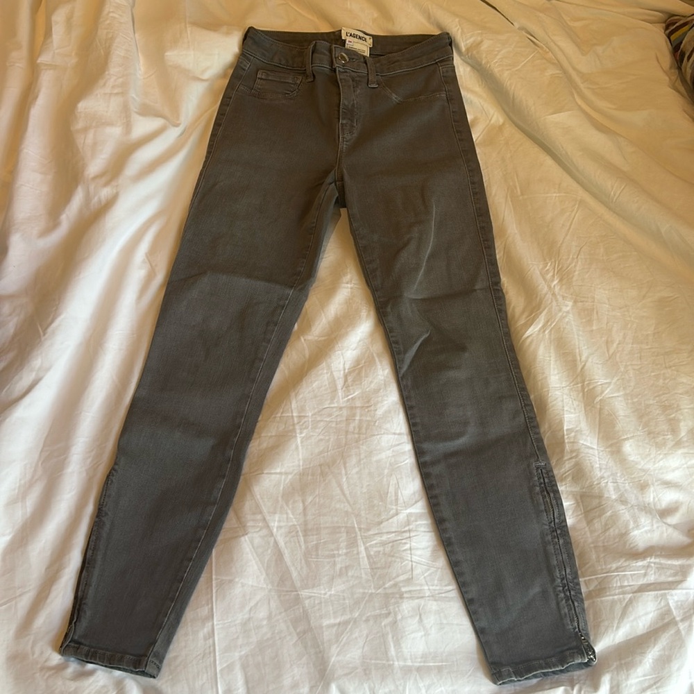 Grey L’Agence skinny jeans with zippers